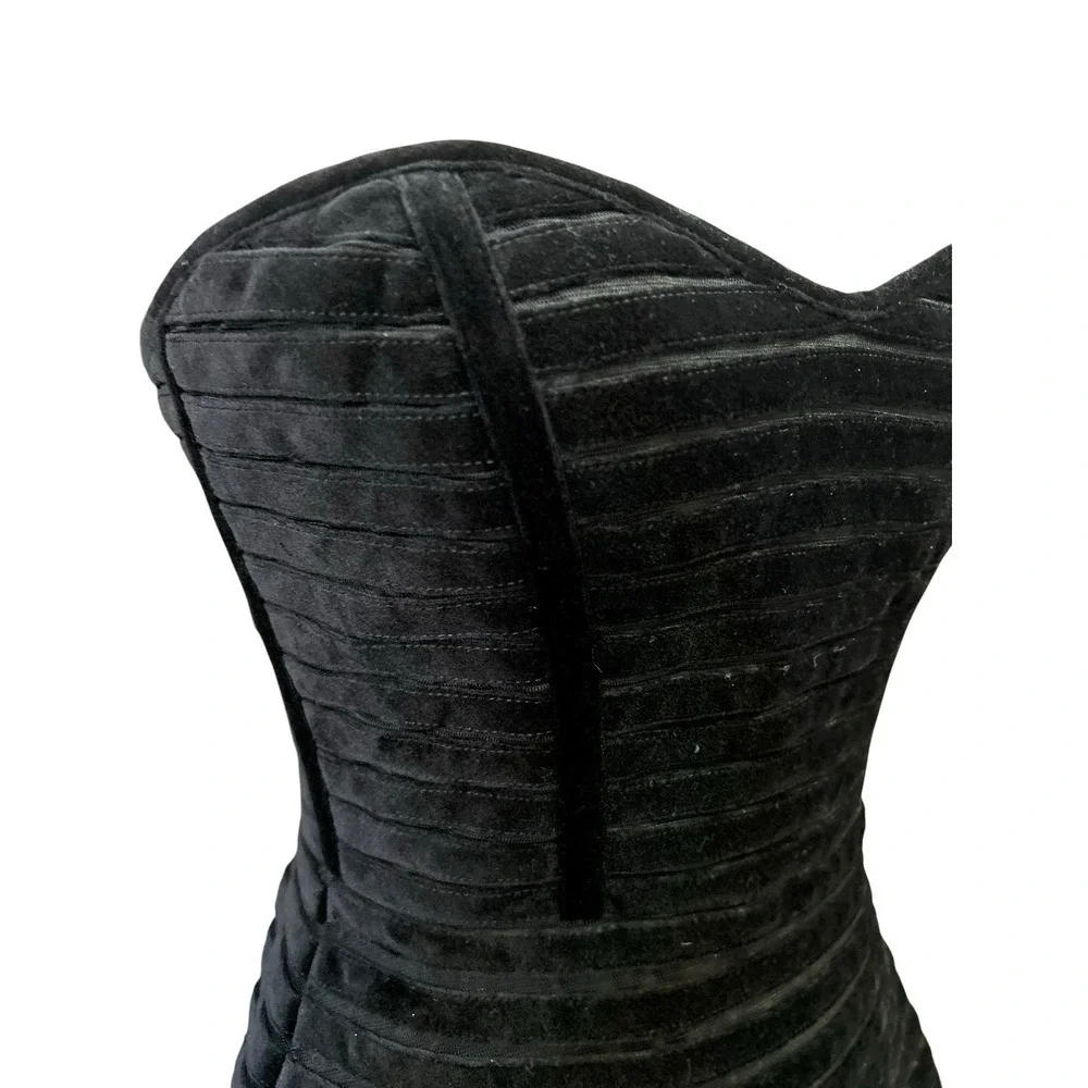 Black Velvet Burnout Corset Strapless Dress Stripe XS Dark Romantic Gothic